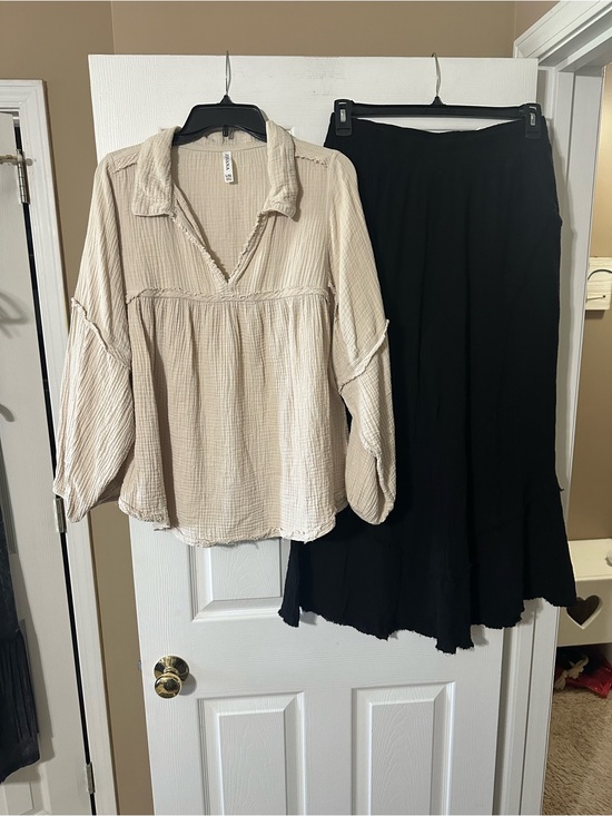 Zenana Outfitters Pants - Gauze Set w/ Cream Zenana Gauze Top and Black Umgee Pants